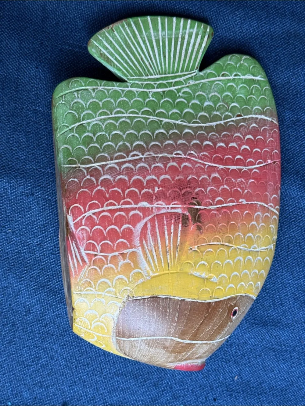Vintage Hand Carved Wood Tropical Fish Figurine Hand Painted Coastal Decor 8.5